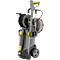 Gray high-pressure cleaner with yellow accents and hose reel. On wheels, with lance.