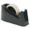 Zwarte tape dispenser met een rol doorzichtige tape.
