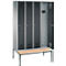 Kapstok Evolo S 3000, staal, met aangebouwde zitbank, 4 compartimenten met allebei B 300 mm, cilinderslot, blank aluminium RAL 9006/antraciet RAL 7016