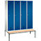 Kapstok Evolo S 3000, staal, Zitbank 4 compartimenten met telkens b 400 mm, cilinderslot, lichtgrijs RAL 7035/gentiaanblauw RAL 5010