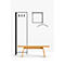 Afbeelding van een moderne garderobe met bank en hangers tegen een witte achtergrond.