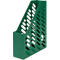 Green magazine rack with angled slits and a square shape.