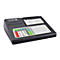 Donkergrijs Olympia-apparaat met knoppen, touchscreen en "OLYMPIA" opschrift.