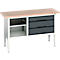Kastenwerkbank Bott verso, Multiplex-Platte, 3 Schubladen & 1 Ablageboden, B 1500 x T 600 x H 830 - 930 mm, RAL 7035 Lichtgrau / Anthrazitgrau