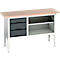 Kastenwerkbank Bott verso, Multiplex-Platte, 3 Schubladen & 1 Ablageboden, B 1500 x T 600 x H 830 - 930 mm, RAL 7035 Lichtgrau / Anthrazitgrau