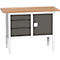Kastenwerkbank Bott verso, Multiplex-Platte, 3 Schubladen & 1 Tür, B 1250 x T 600 x H 830 - 930 mm, RAL 7035 Lichtgrau / Anthrazitgrau