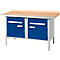 Kastenwerkbank Schäfer Shop Select PWi 150-0, Buche Multiplexplatte, mit Stahlkante, bis 750 kg, B 1500 x T 700 x H 840 mm, Enzianblau