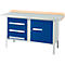 Kastenwerkbank Schäfer Shop Select PWi 150-4, Buche Multiplexplatte, mit Stahlabdeckung, bis 750 kg, B 1500 x T 700 x H 840 mm, Enzianblau