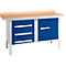 Kastenwerkbank Schäfer Shop Select PWi 150-4, Buche Multiplexplatte, mit Stahlkante, bis 750 kg, B 1500 x T 700 x H 840 mm, Enzianblau