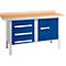 Kastenwerkbank Schäfer Shop Select PWi 150-4, Buche Multiplexplatte, mit Stahlkante, bis 750 kg, B 1500 x T 700 x H 840 mm, Enzianblau