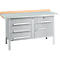 Kastenwerkbank Schäfer Shop Select PWi 150-5, Buche Multiplexplatte, mit Stahlabdeckung, bis 750 kg, B 1500 x T 700 x H 840 mm, Weißaluminium