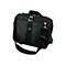 Schwarze Laptoptasche mit Tragegriff, Schultergurt und Rollen. Auf der Vorderseite ist der Schriftzug Kensington zu sehen.