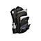 Sac à dos noir avec plusieurs compartiments, ouvert, avec ordinateur portable, cahier et bouteille d'eau. L'extérieur porte la mention 'Kensington'.