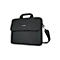 Schwarze Laptoptasche mit Tragegriff und Schultergurt. Auf der Klappe ist ein Logo angebracht.