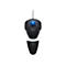 Souris trackball noire avec boule bleue et repose-main amovible. Le logo Kensington est sur la souris.
