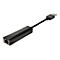 Schwarzer USB-zu-Ethernet-Adapter mit Kensington-Logo und USB-Stecker.