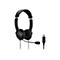 Schwarzes Headset mit Mikrofon und USB-Anschluss. Das Headset liegt frei vor weißem Hintergrund.