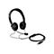 Schwarzes Headset mit Mikrofon und USB-Anschluss, isoliert auf weißem Hintergrund.