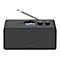 Schwarzes Kenwood Digitalradio mit Teleskopantenne, Tasten, Drehreglern und Display auf der Oberseite.