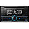 Schwarzes Kenwood-Autoradio mit blau beleuchteten Bedienelementen und Display. Text zeigt 'KENWOOD', 'DAB+/BT/USB', 'iPod/CD'.