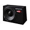 Schwarzer Kenwood-Subwoofer mit 1200W Leistung, rotem Flammenlogo.