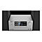 Kenwood Hi-Fi-Anlage in Silber mit schwarzem Display, Bedienelementen und flankierenden Lautsprechern.
