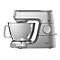 Silberne Kenwood Titanium Chef Baker Küchenmaschine mit Edelstahlschüssel vor weißem Hintergrund.