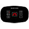 Schwarzes Bedienfeld mit Anzeige: 25. Text: "DO NOT COVER". Knöpfe für Oszillation, Modell, Timer, plus und minus.