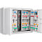 White key cabinet with open doors, filled with colored keys and tags.
