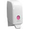 White soap dispenser with pink viewing window and Kimberly-Clark logo.