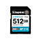 Schwarze SD-Karte mit Aufdrucken: Kingston, CANVAS Go! Plus, 512 GB, 200 MB/s.