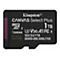 Gros plan sur une carte microSD noire Kingston avec lettrage blanc. Inscription : 1 To, Canvas Select Plus.
