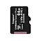 Schwarze Micro-SD-Karte, Kingston, 64 GB. Aufschrift: CANVAS Select Plus, micro SD, XC I, V10 A1, SDCS2/64GB. Text in Weiß.