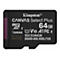 Carte microSD Kingston noire, 64 Go, avec texte blanc. Inscription: Canvas Select Plus.