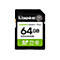 Carte SD noire avec les mots 'Kingston' et '64 Go'.
