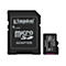 Schwarzer MicroSD-Adapter mit Kingston-Logo und Micro SD-Karte mit Aufdrucken. Der Adapter ist für eine sichere Verwendung mit "Lock" markiert.