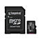 Carte SD et adaptateur noirs Kingston. Inscription : Adaptateur Micro SD, 256 Go.