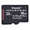 Carte Micro SD Kingston Industrial 16 Go noire avec texte blanc. En haut à gauche : logo Kingston, à droite 16 Go.
