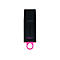 Ein schwarzer USB-Stick von Kingston mit pinkfarbenem Ring. Auf dem Stick steht Kingston 256GB.
