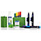 Kit d'accessoires Magnetoplan pour le travail agile : marqueurs, nettoyant, aimants et supports sur fond blanc.