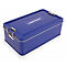 Boîte métallique rectangulaire bleue avec fermetures et logo magnetoplan sur le couvercle.