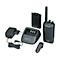 Radio Kenwood noire avec chargeur, adaptateur secteur, batterie, clip de ceinture. Radio avec antenne, boutons. Inscription: Kenwood, ProTalk.