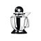 Schwarze KitchenAid Küchenmaschine mit glänzender Edelstahlschüssel und transparentem Spritzschutz.