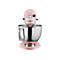 Rosa KitchenAid Küchenmaschine mit glänzender Edelstahlschüssel vor weißem Hintergrund.