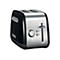 Schwarzer KitchenAid 2-Schlitz-Toaster mit silberner Frontblende und Drehregler vor weißem Hintergrund.