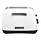 Weißer KitchenAid Toaster mit zwei Schlitzen vor weißem Hintergrund.