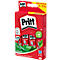 Rote Pritt Klebestift-Packung mit sechs Stiften. Aufdruck: Original, recycelbar, transparent, 6x22g. Logo: ein lächelnder Klebestift.