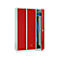 Kledinglocker, 3 deuren, B 1200 x H 1800 mm cilinderslot, lichtgrijs/rood