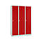 Kledinglocker, 3 deuren, B 1200 x H 1800 mm draaigrendelslot, lichtgrijs/rood
