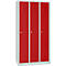 Kledinglocker, 3 deuren, B 900 x H 1800 mm draaigrendelslot, lichtgrijs/rood